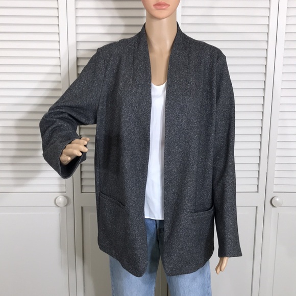 Eileen Fisher Stand Collar Charcoal Organic Cotton Blend Jacket XL - Picture 4 of 14